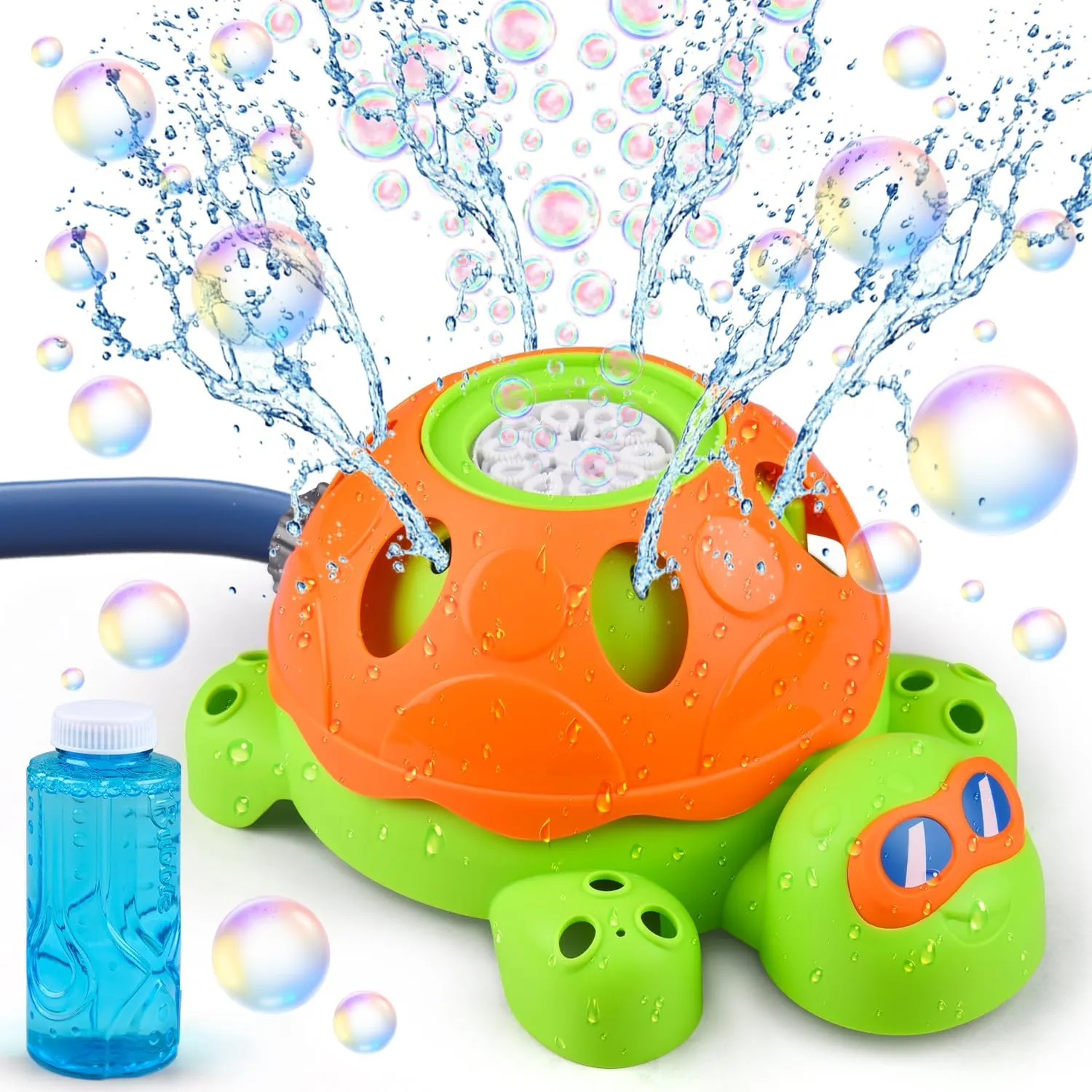 Splash Sprinkler & Bubble Machine for Kids, Outdoor Water Toys for Summer, Spinning Turtle Backyard Sprinklers with Bubbles, Attaches to Garden Hose Toddler Outdoor Toys