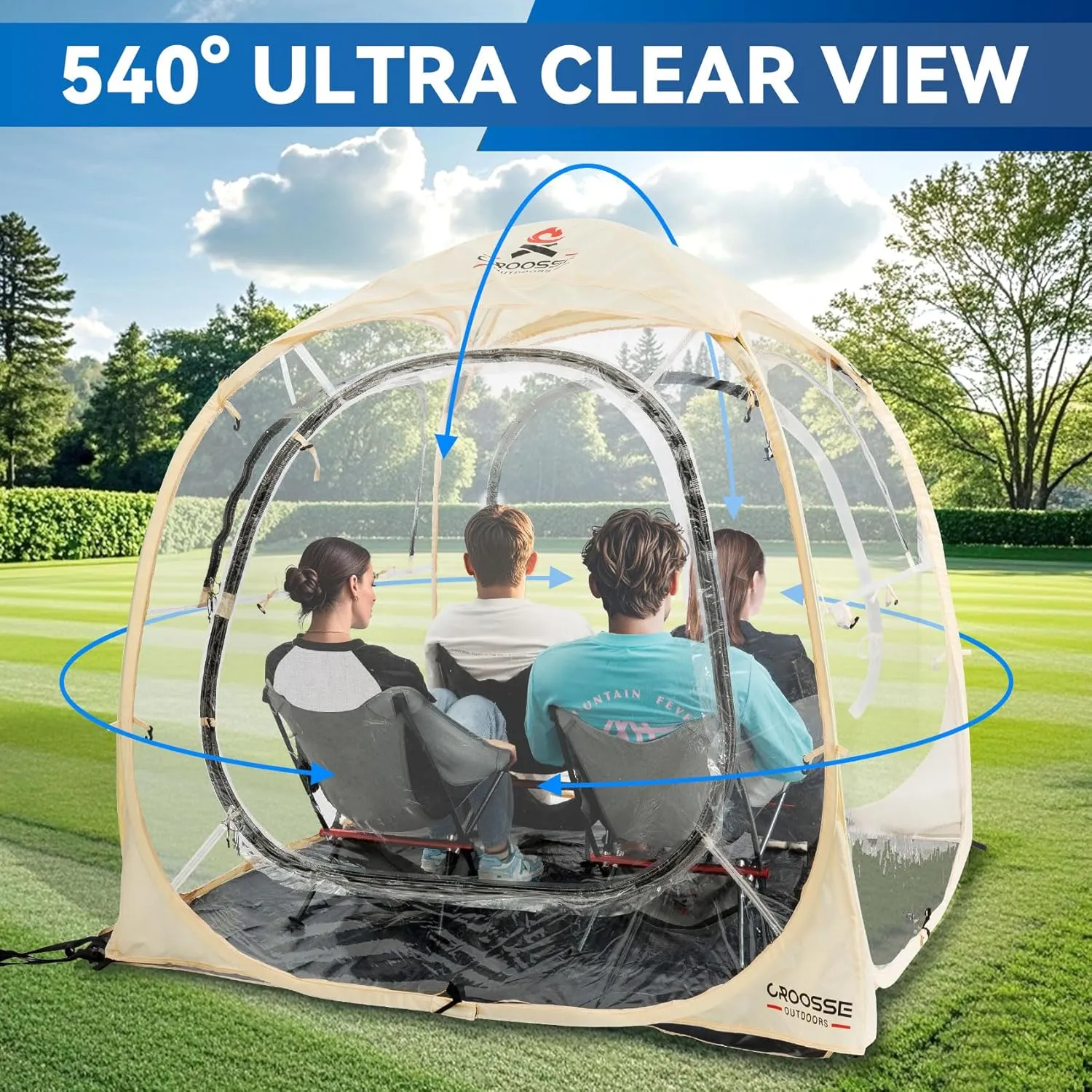Sports Tent Pop Up Shelter - Instant Pod for All Weather, 2/4/6 Person Bubble Tent with Top Cover, Waterproof Clear Tent for Sports Events, Camping, Fishing, Cheering and Other Outdoor Activities