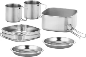Stainless Steel Camping Kitchenware -in-one Portable Cookware Kit Easy to Store Carry for Camping Hiking and Outdoor Adventures