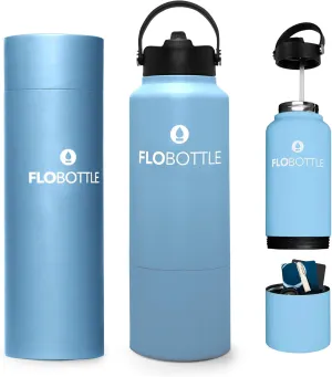 Stainless Steel Insulated Water Bottle, 28 Oz, Leak Proof, BPA-Free with Storage Compartment (Oceana Blue)