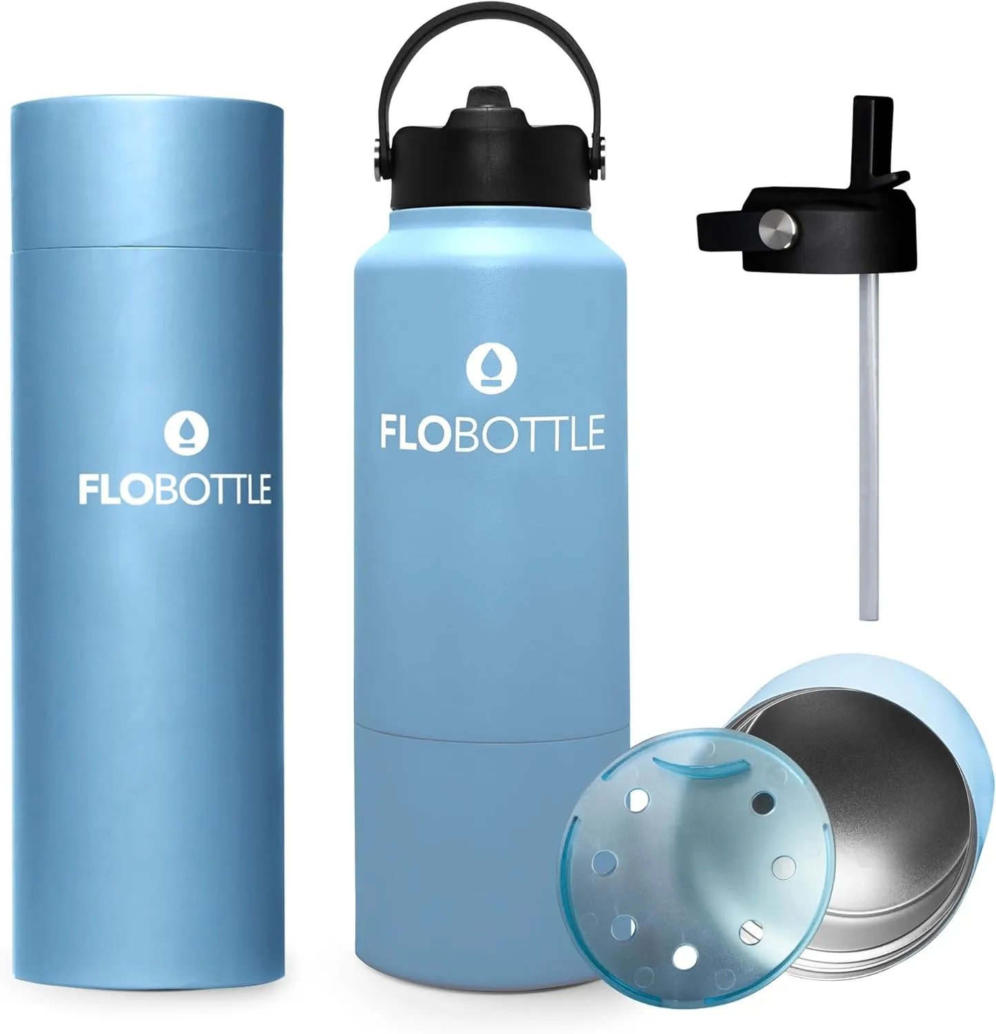Stainless Steel Insulated Water Bottle, 28 Oz, Leak Proof, BPA-Free with Storage Compartment (Oceana Blue)