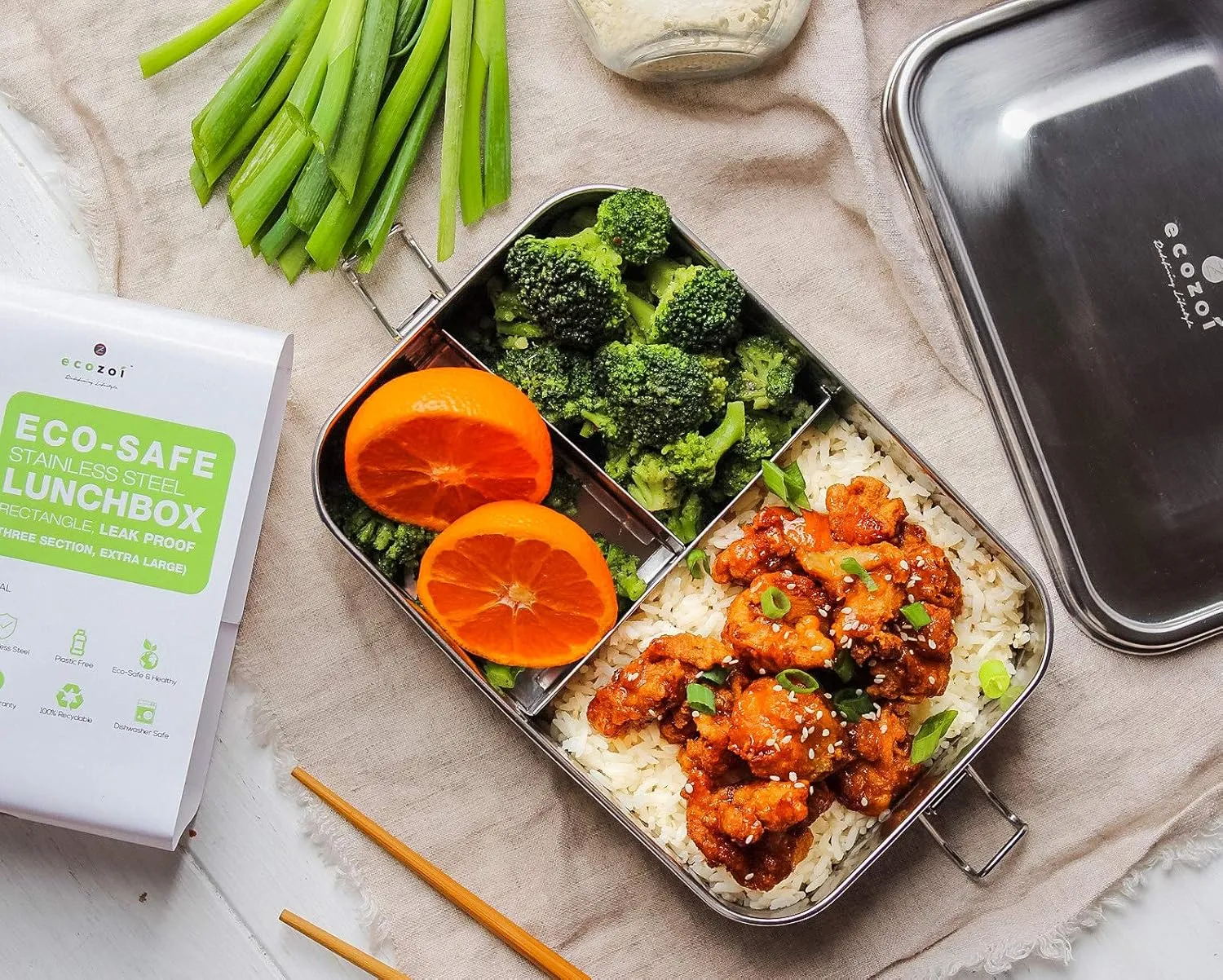 Stainless Steel Lunch Box, Leak Proof 3 Compartment, Medium | Redesigned Silicone Seal | Sustainable Zero Waste Eco Friendly Bento Box Food Storage Container