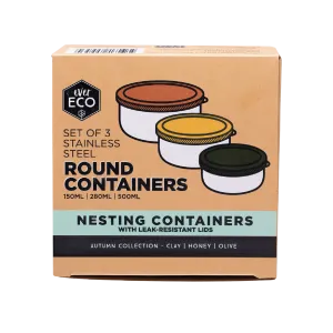 Stainless Steel Round Containers Set of 3 - Leak Resistant (Autumn Collection)