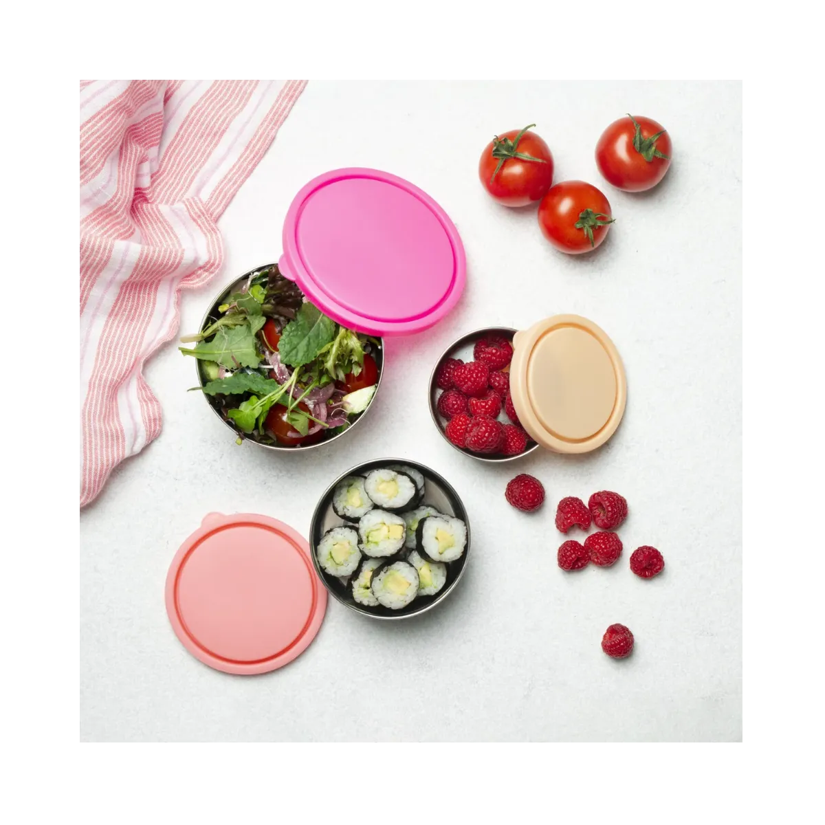 Stainless Steel Round Containers Set of 3 - Leak Resistant (Rise Collection)