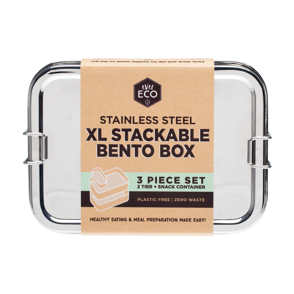 Stainless Steel Stackable XL Bento Box (3 piece) - 1900ml