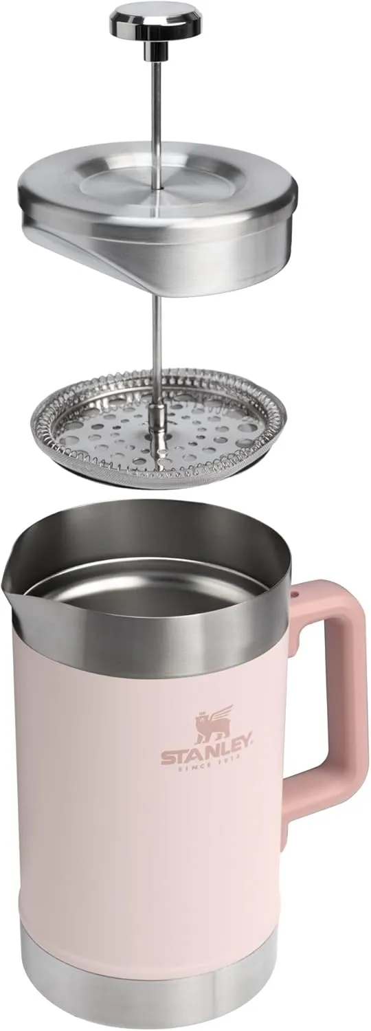 Stanley Classic Stay-Hot French Press Coffee Maker 48 oz | 5 Minute Brew, 4 Hours Hot | Mesh Filter for Coffee Grounds | Insulated Stainless Steel French Press | BPA-Free | Rose Quartz
