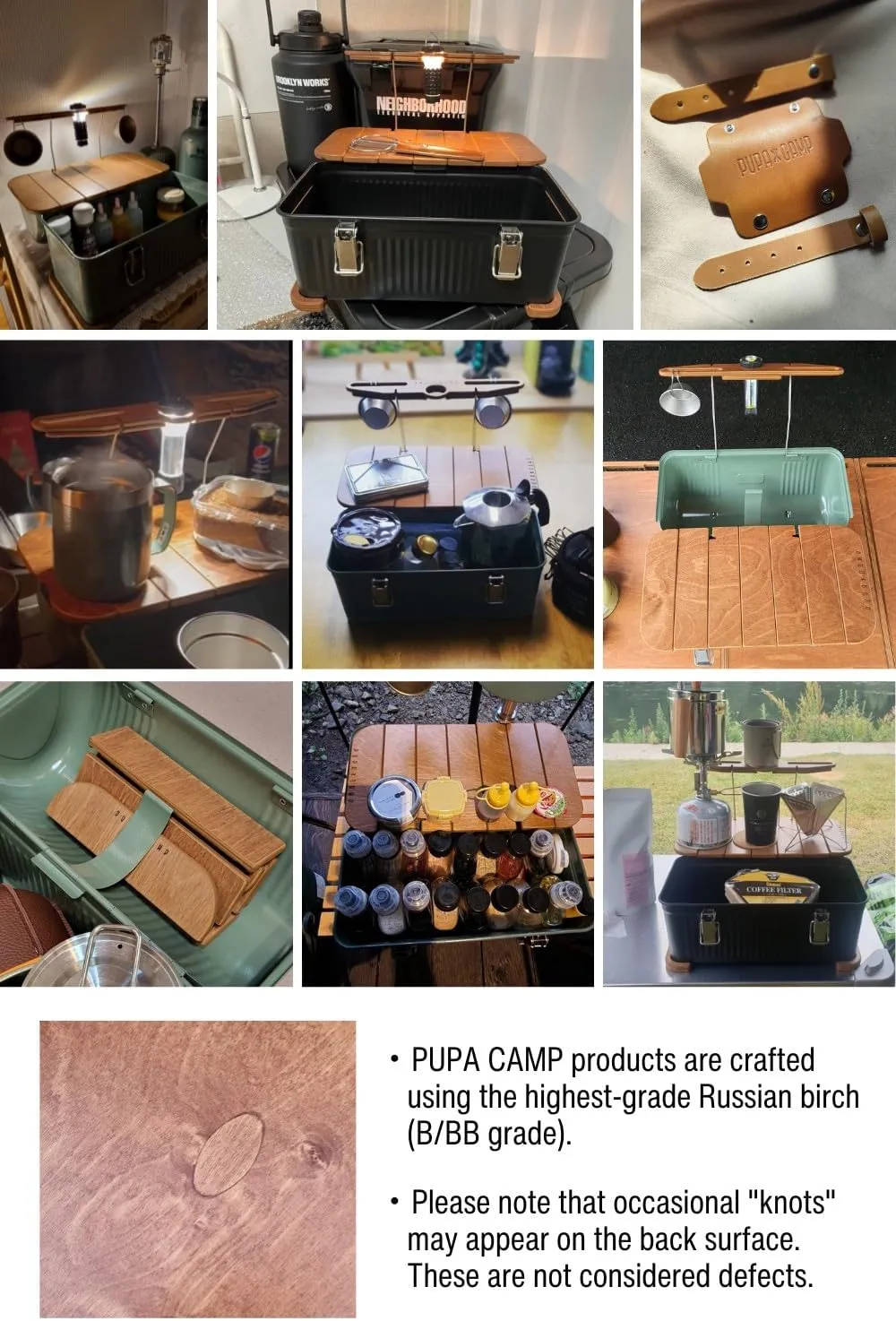 Stanley Lunch Box Accessories for 10qt, 9.5L PUPACAMP Handmade Wood Table (Single Lantern Hanger Kit), Natural, st-pupa-01
