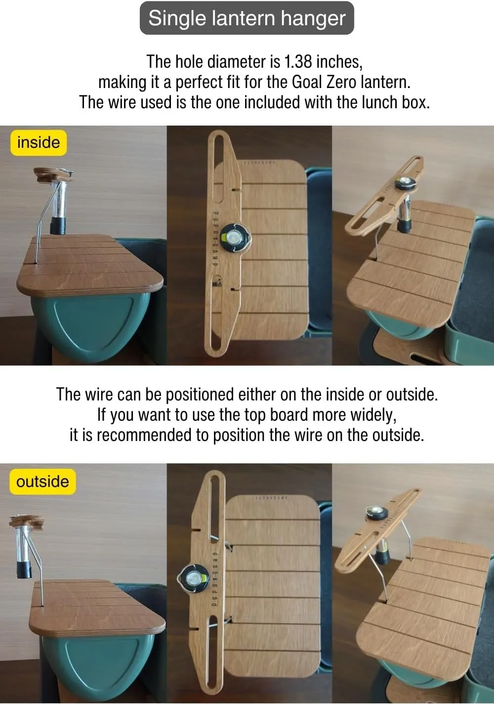 Stanley Lunch Box Accessories for 10qt, 9.5L PUPACAMP Handmade Wood Table (Single Lantern Hanger Kit), Natural, st-pupa-01
