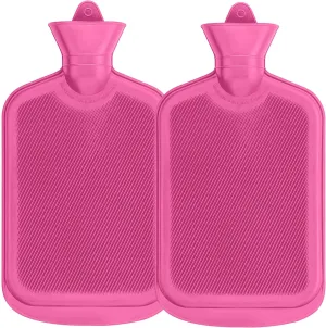 SteadMax [2 Pack] Hot Water Bottles, 2L (68oz) Natural Rubber -BPA Free- Durable Large Hot Water Bag for Hot Compress and Heat Therapy, Pain Relief Heating Pad, (Pink)