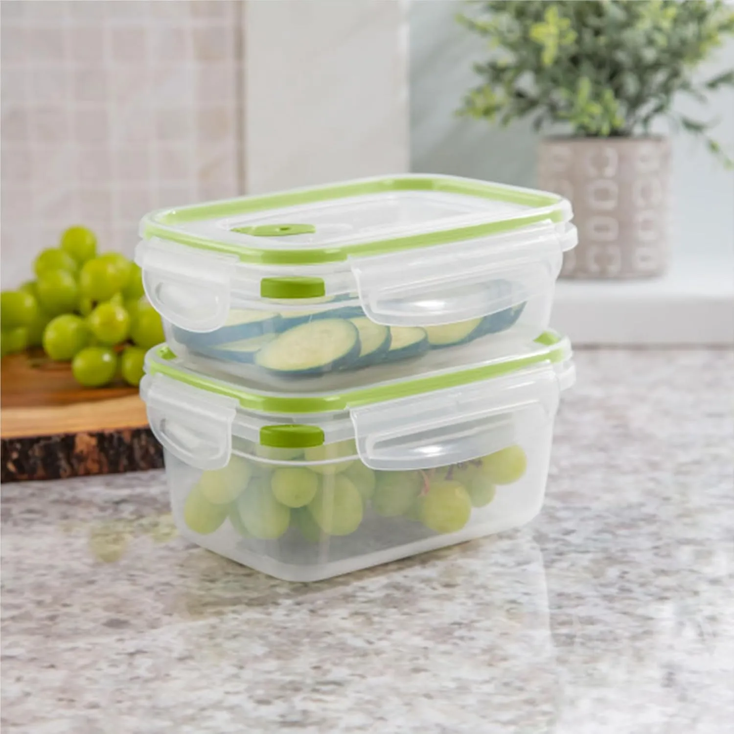 STERILITE 0311 Ultra Seal 3.1 Cup Rectangle Food Storage Container, Clear Green, See Through Lid & Base With New Leaf Accents