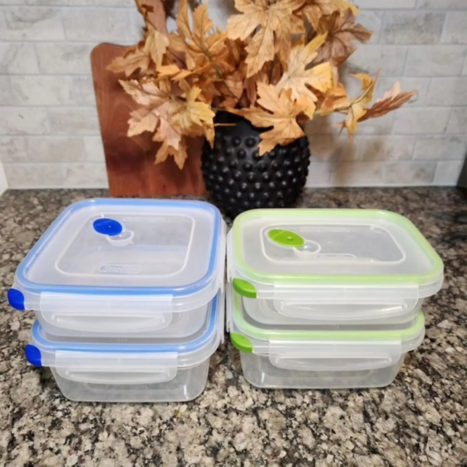 STERILITE 0311 Ultra Seal 3.1 Cup Rectangle Food Storage Container, Clear Green, See Through Lid & Base With New Leaf Accents