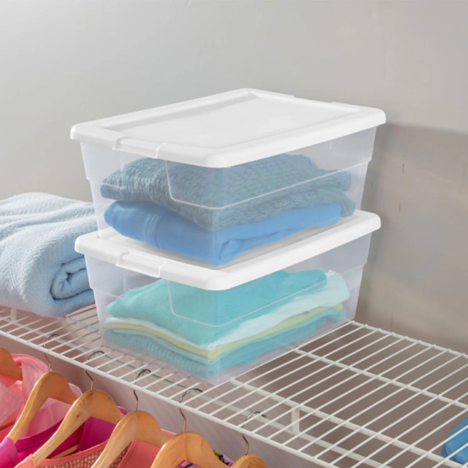 Sterilite 12-Pack Storage Box, Stackable Clear Plastic Bins with Snap-On Lids, 16 Quart