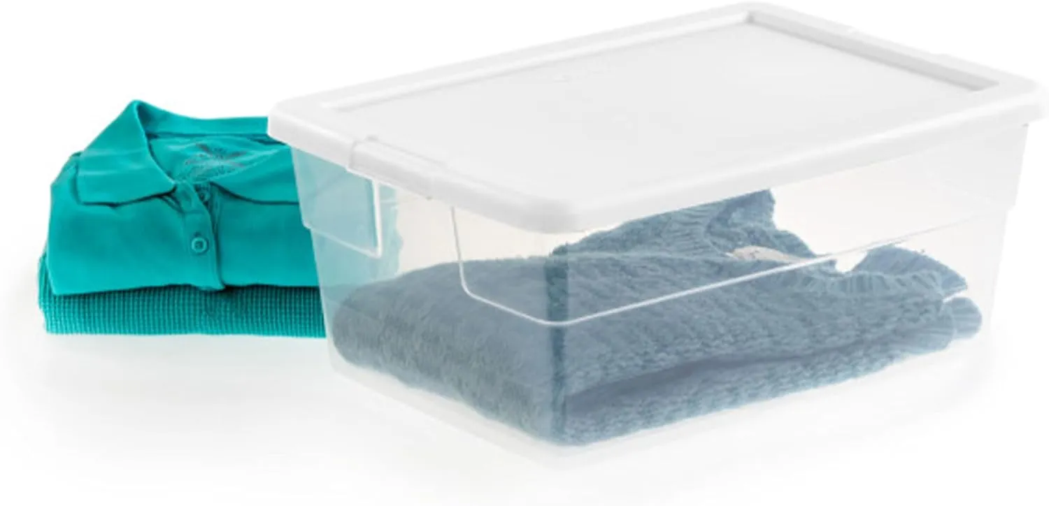 Sterilite 12-Pack Storage Box, Stackable Clear Plastic Bins with Snap-On Lids, 16 Quart