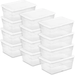Sterilite 12-Pack Storage Box, Stackable Clear Plastic Bins with Snap-On Lids, 16 Quart
