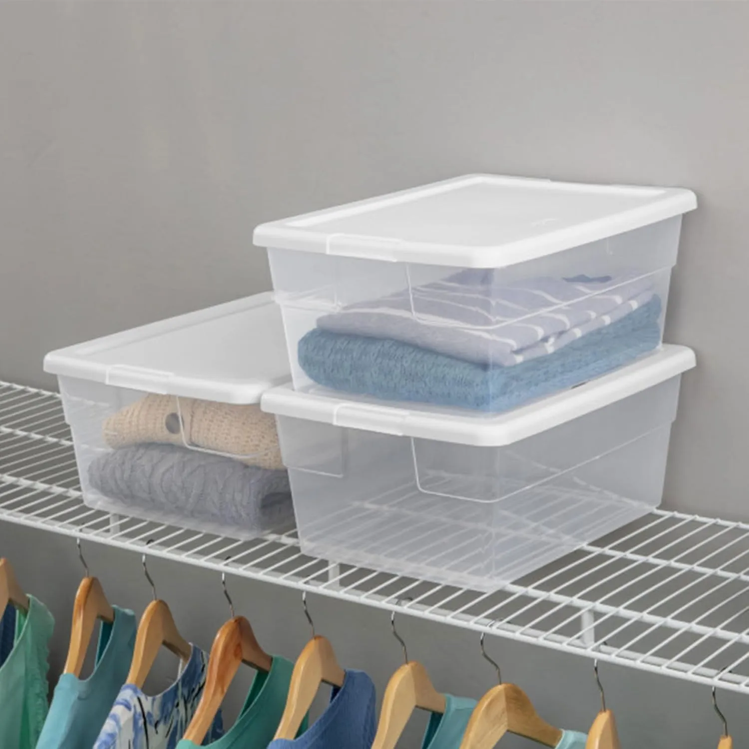 Sterilite 12-Pack Storage Box, Stackable Clear Plastic Bins with Snap-On Lids, 16 Quart