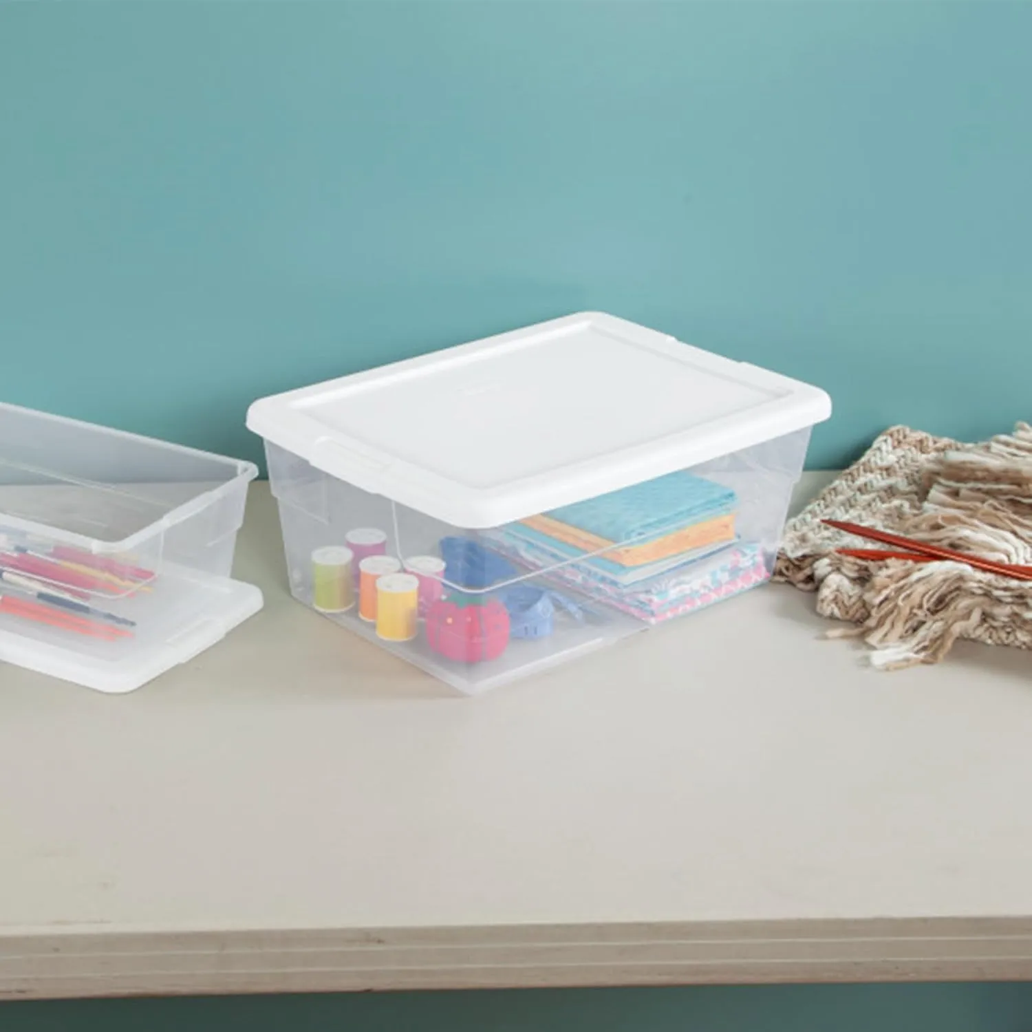Sterilite 12-Pack Storage Box, Stackable Clear Plastic Bins with Snap-On Lids, 16 Quart