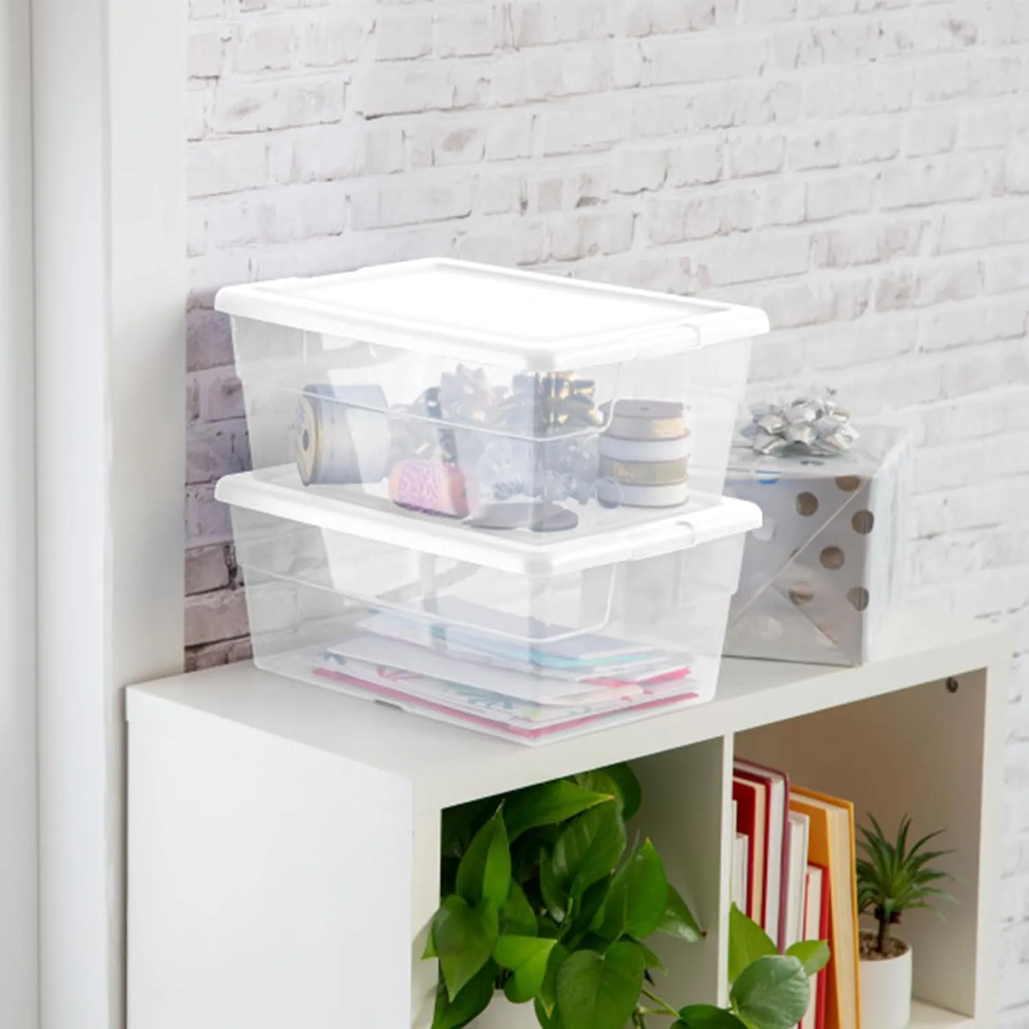 Sterilite 12-Pack Storage Box, Stackable Clear Plastic Bins with Snap-On Lids, 16 Quart