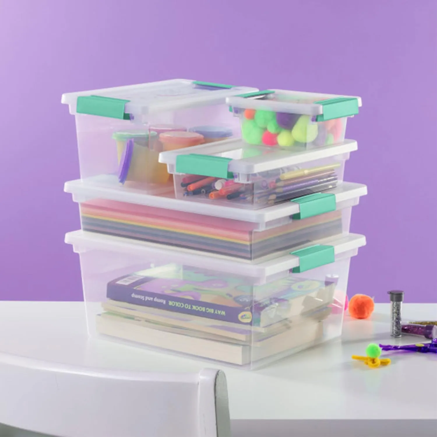 Sterilite 18-Pack Clip Box, Clear Storage for Crafts, Supplies and Office Items, Large