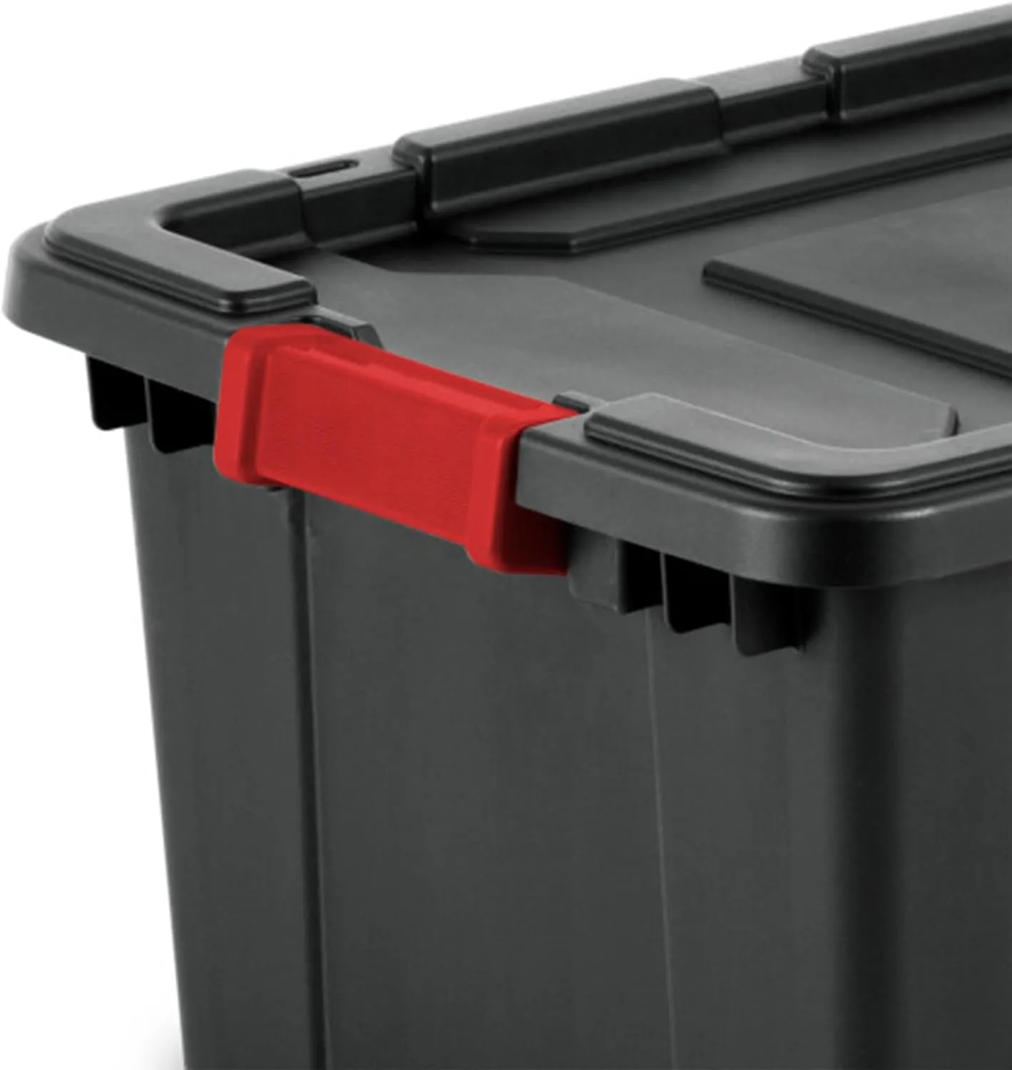 Sterilite 6-Pack Industrial Tote, Heavy-Duty Plastic Garage Storage Bins with Latching Lid, Black, 15 Gallon