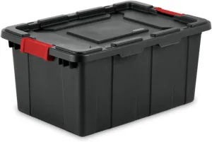 Sterilite 6-Pack Industrial Tote, Heavy-Duty Plastic Garage Storage Bins with Latching Lid, Black, 15 Gallon