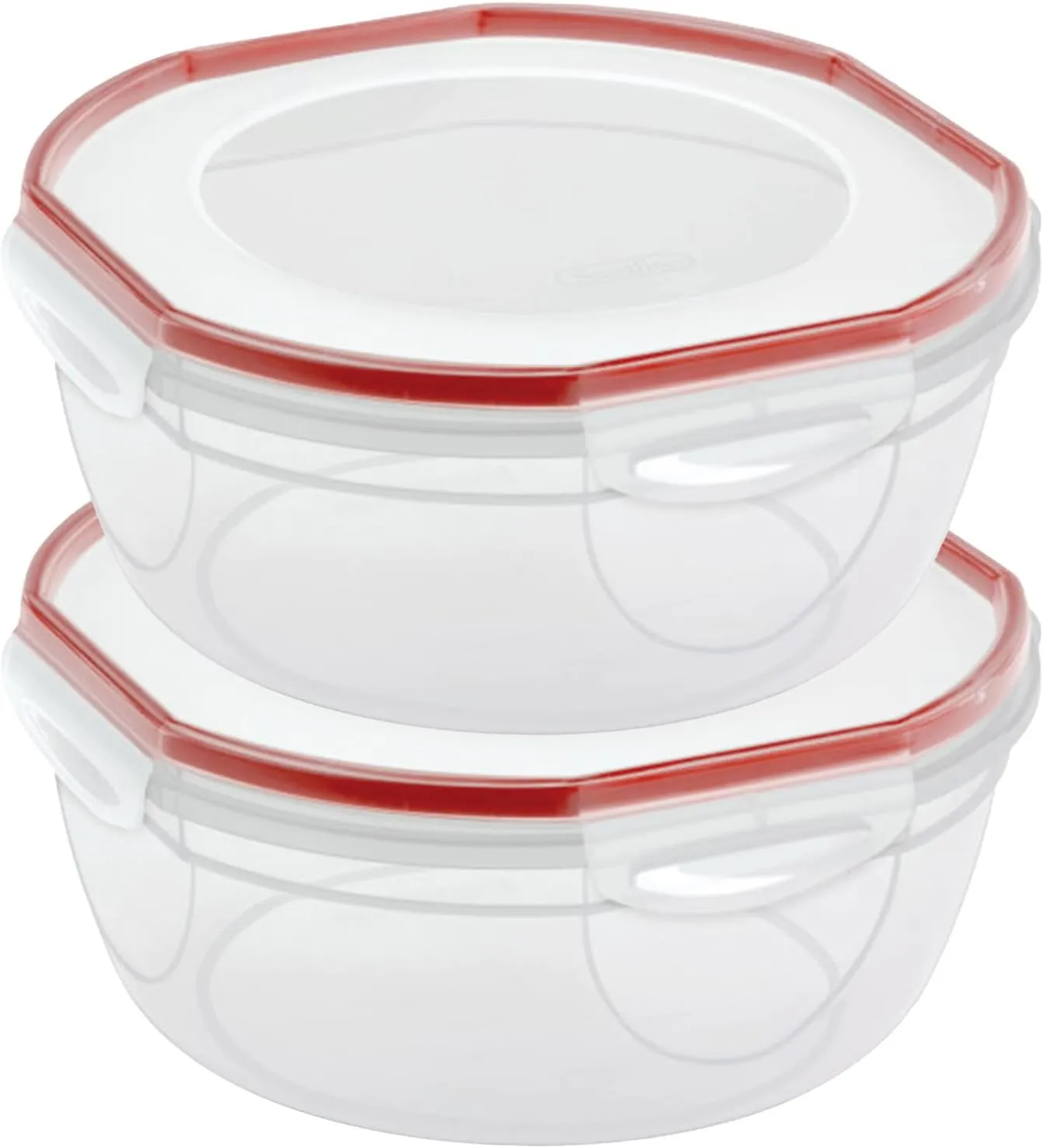 Sterilite Ultra-Seal 8.1 Qt Bowl, Large Airtight Food Storage Container, Latching Lid, Microwave and Dishwasher Safe, Clear With Red Gasket, 2-Pack