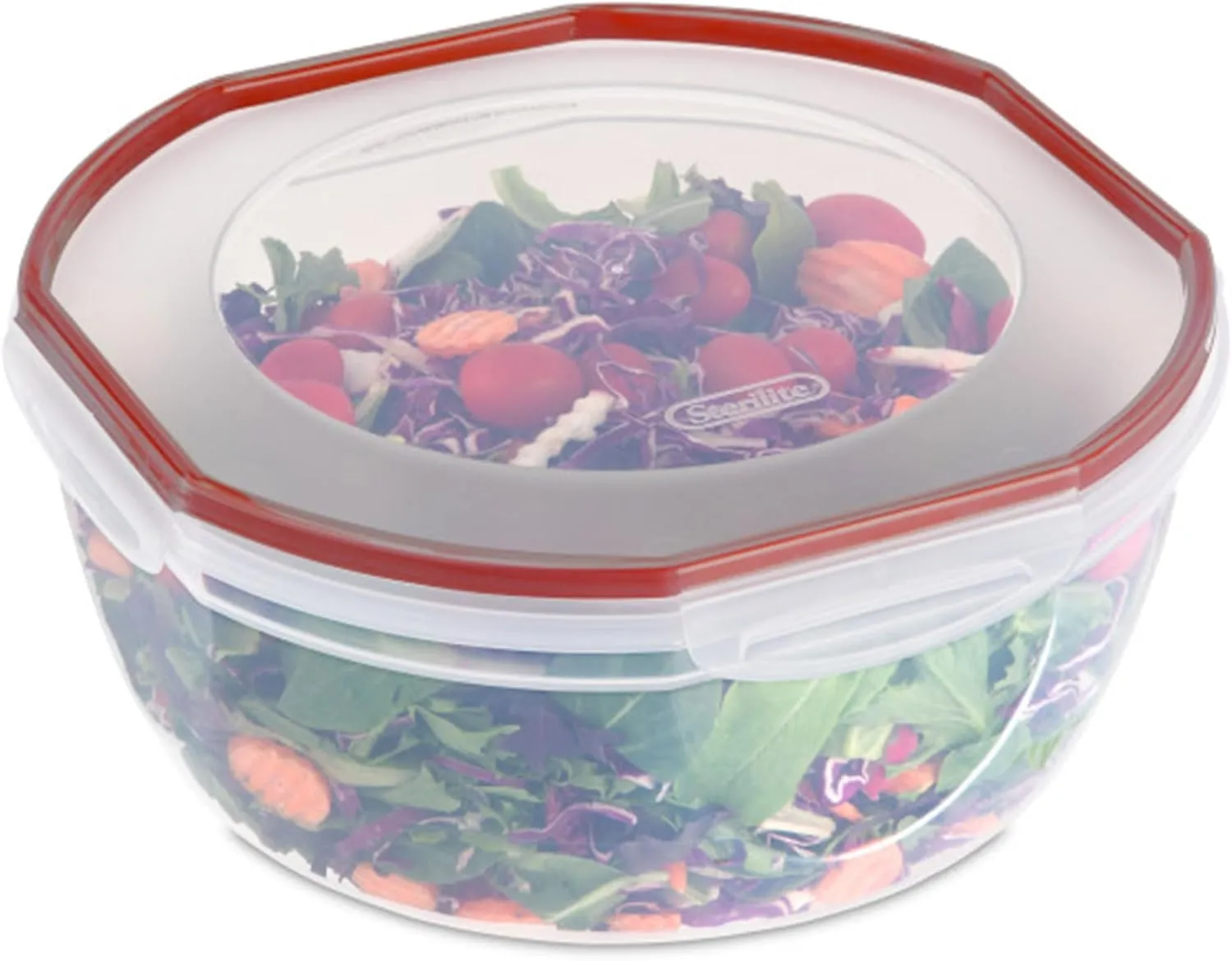 Sterilite Ultra-Seal 8.1 Qt Bowl, Large Airtight Food Storage Container, Latching Lid, Microwave and Dishwasher Safe, Clear With Red Gasket, 2-Pack