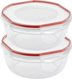 Sterilite Ultra-Seal 8.1 Qt Bowl, Large Airtight Food Storage Container, Latching Lid, Microwave and Dishwasher Safe, Clear With Red Gasket, 2-Pack