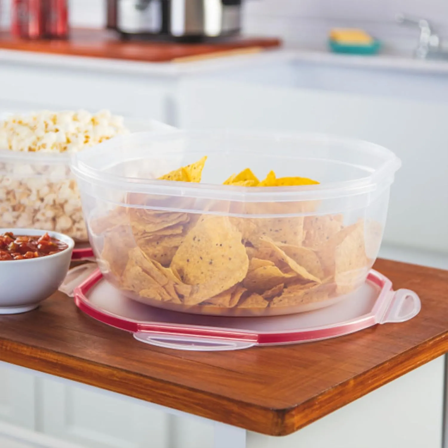 Sterilite Ultra-Seal 8.1 Qt Bowl, Large Airtight Food Storage Container, Latching Lid, Microwave and Dishwasher Safe, Clear With Red Gasket, 2-Pack