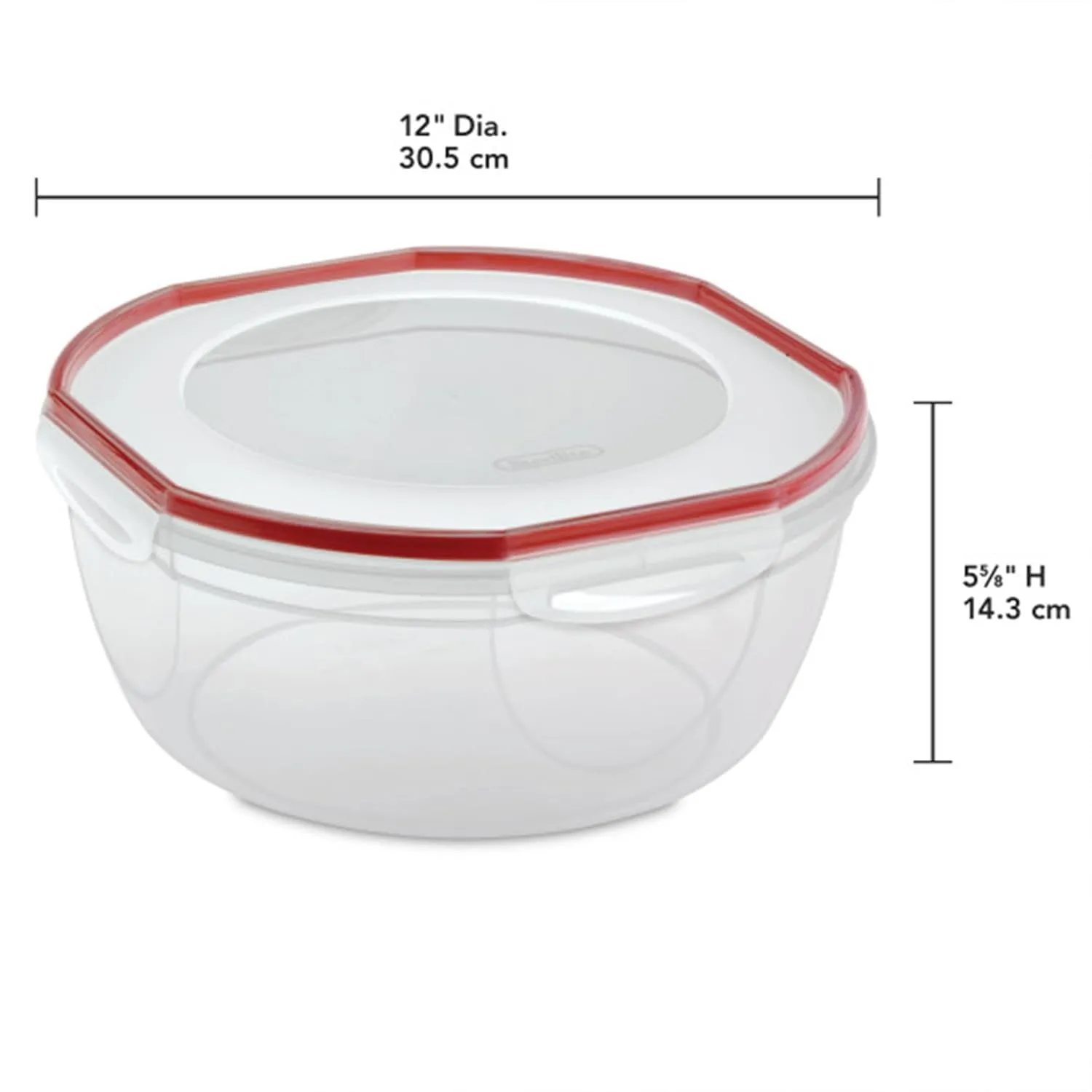 Sterilite Ultra-Seal 8.1 Qt Bowl, Large Airtight Food Storage Container, Latching Lid, Microwave and Dishwasher Safe, Clear With Red Gasket, 2-Pack