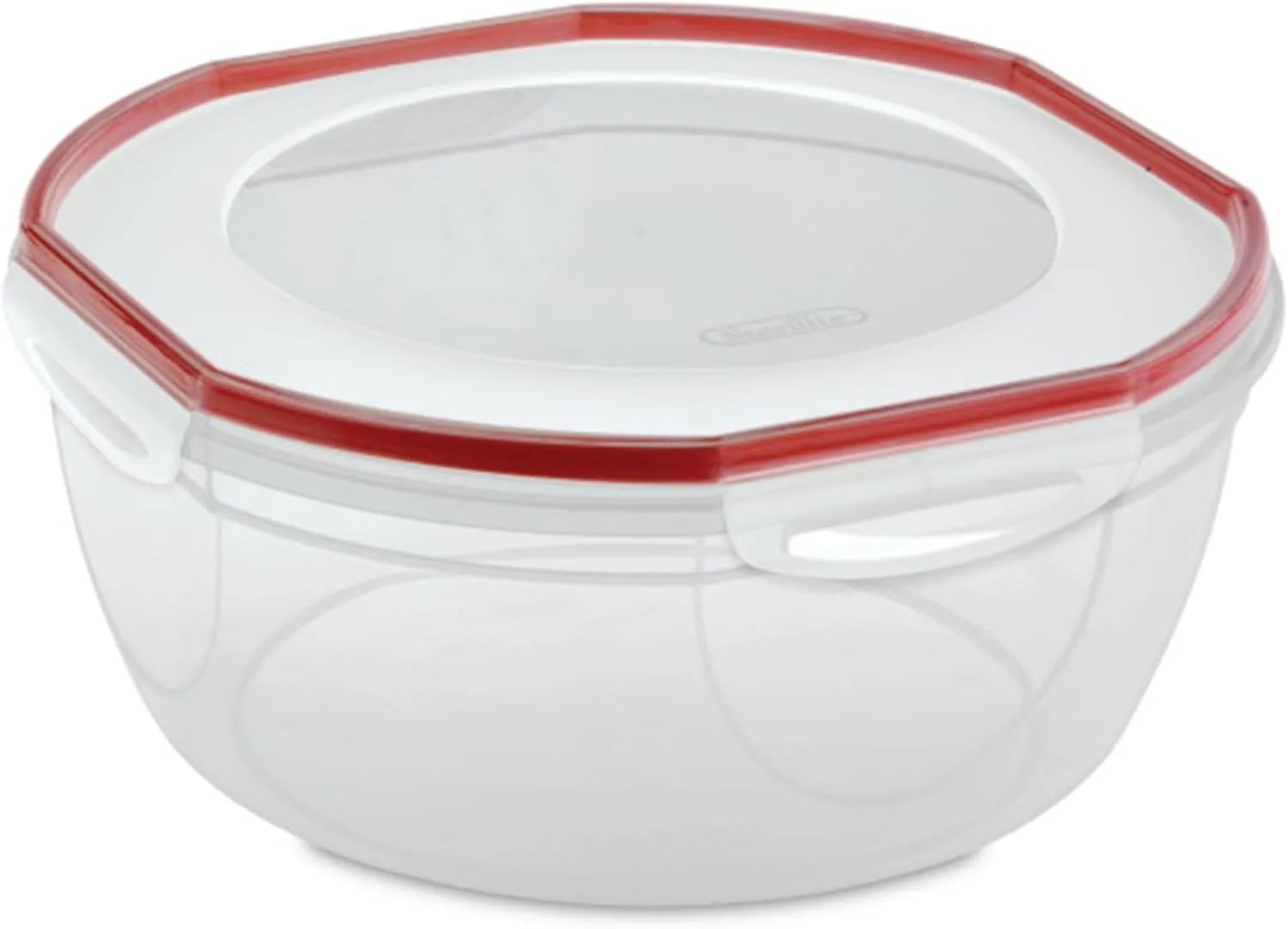 Sterilite Ultra-Seal 8.1 Qt Bowl, Large Airtight Food Storage Container, Latching Lid, Microwave and Dishwasher Safe, Clear With Red Gasket, 2-Pack