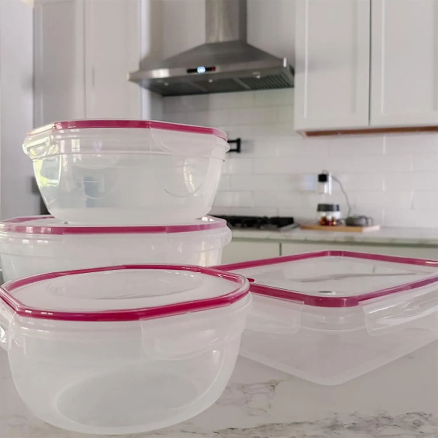 Sterilite Ultra-Seal 8.1 Qt Bowl, Large Airtight Food Storage Container, Latching Lid, Microwave and Dishwasher Safe, Clear With Red Gasket, 2-Pack
