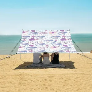 Stingray Sea Life Beach Canopy Tent Anti-UV & Wind Resistant, Cartoon Underwater Camping Sun Shelter Easy Setup Portable,Outdoor Shade Tents with Sandbags,Sand Shovels,Ground Pegs & Stability Po