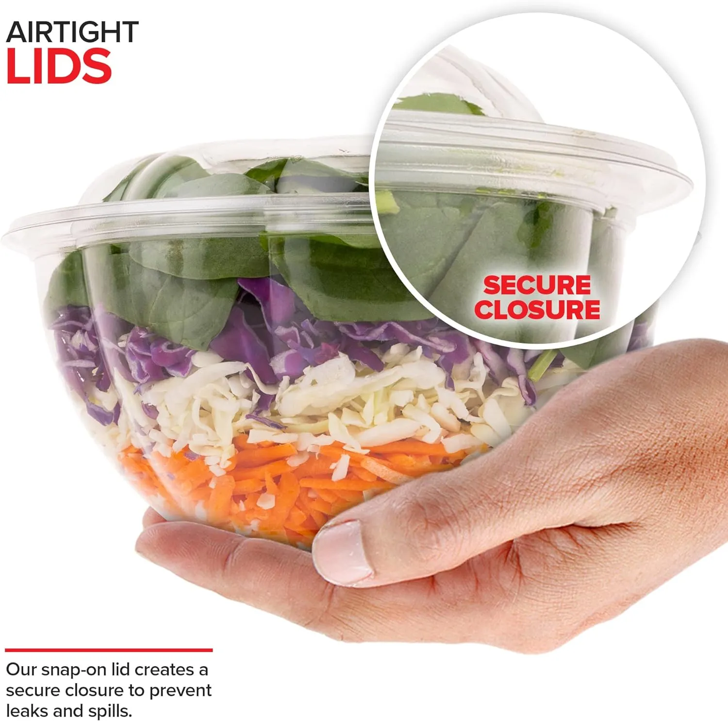 Stock Your Home 32oz Clear Plastic Salad Bowls with Lids Disposable (50 Pack) Medium Takeout Container with Snap on Lid for Fruit Salads, Quinoa, Lunch and Meal Prep, Acai Bowl, To-Go Party Containers