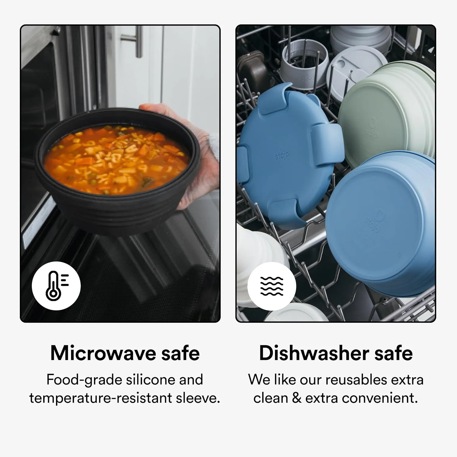 STOJO Collapsible Bowl 5 Set - Translucent Denim, 36oz - Reusable Silicone Bowl for Hot and Cold Food - Perfect for Travel, Meal Prep, To-Go Lunch, Camping & Hiking - Microwave & Dishwasher Safe