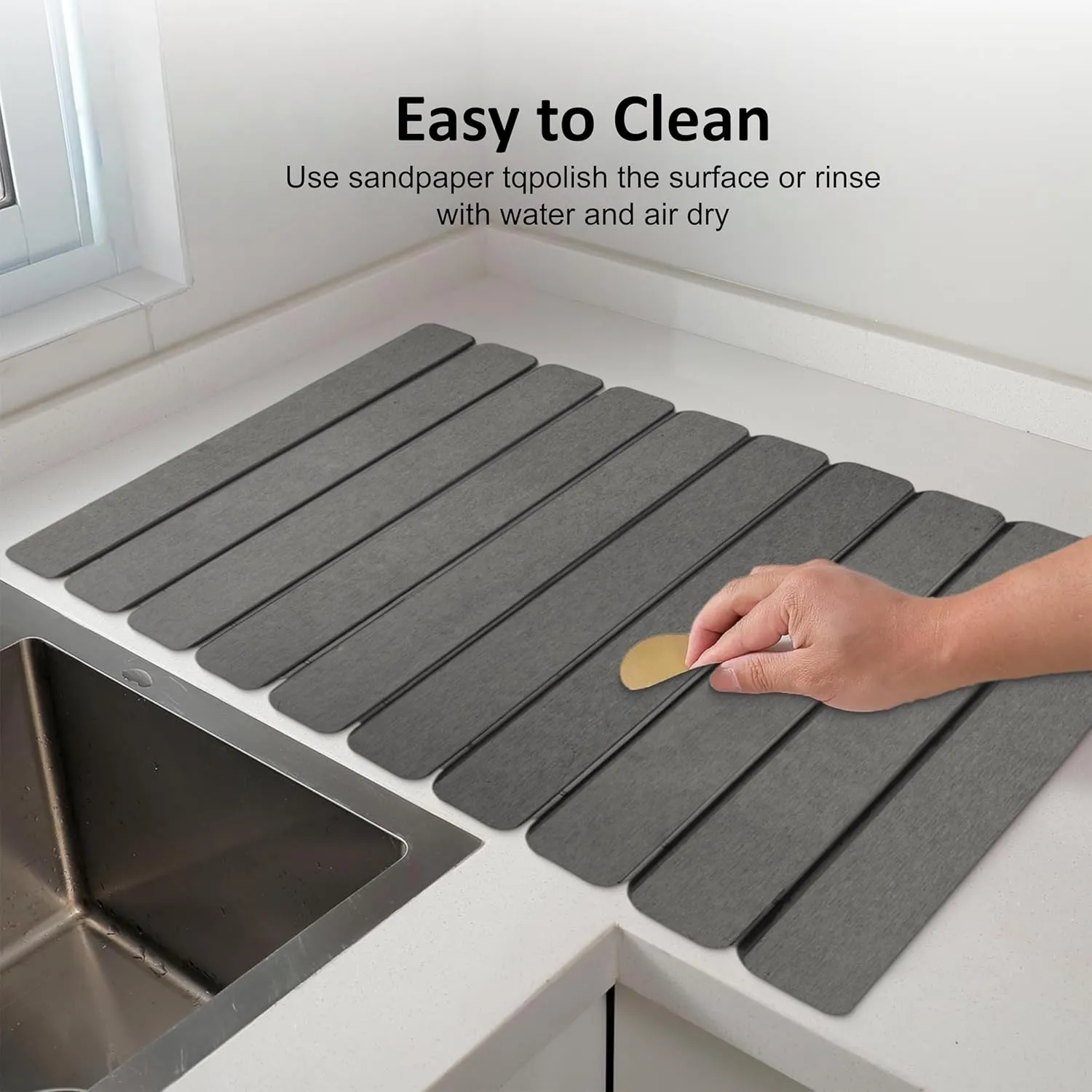 Stone Drying Mat for Kitchen Counter, Small Fast Drying Natural Diatomaceous Earth Dish Drying Mat, Collapsible, Easy Clean, Absorbent, Eco-Friendly Countertop Mats, Perfect Family Gift, 16"x12", Grey