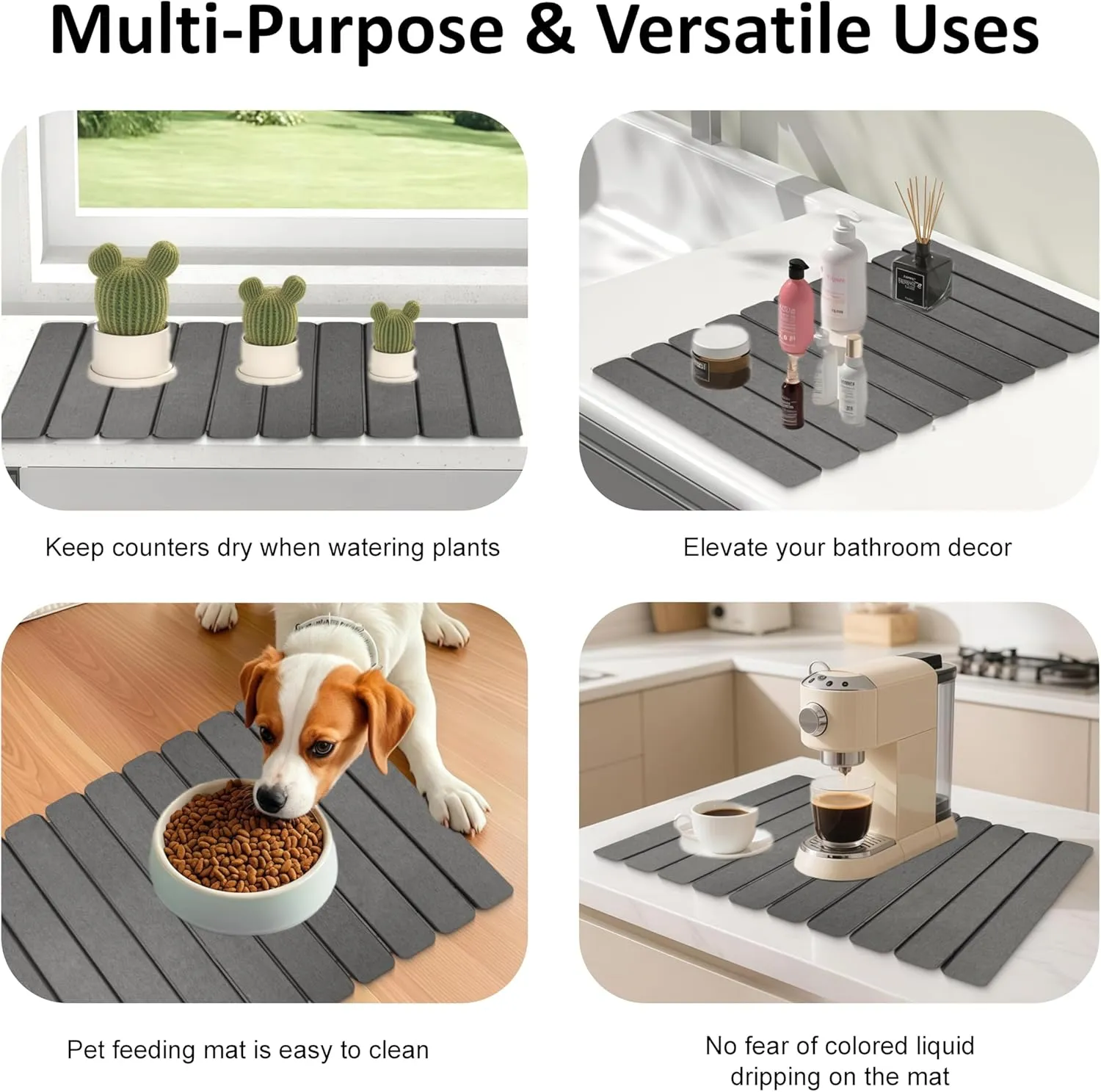 Stone Drying Mat for Kitchen Counter, Small Fast Drying Natural Diatomaceous Earth Dish Drying Mat, Collapsible, Easy Clean, Absorbent, Eco-Friendly Countertop Mats, Perfect Family Gift, 16"x12", Grey