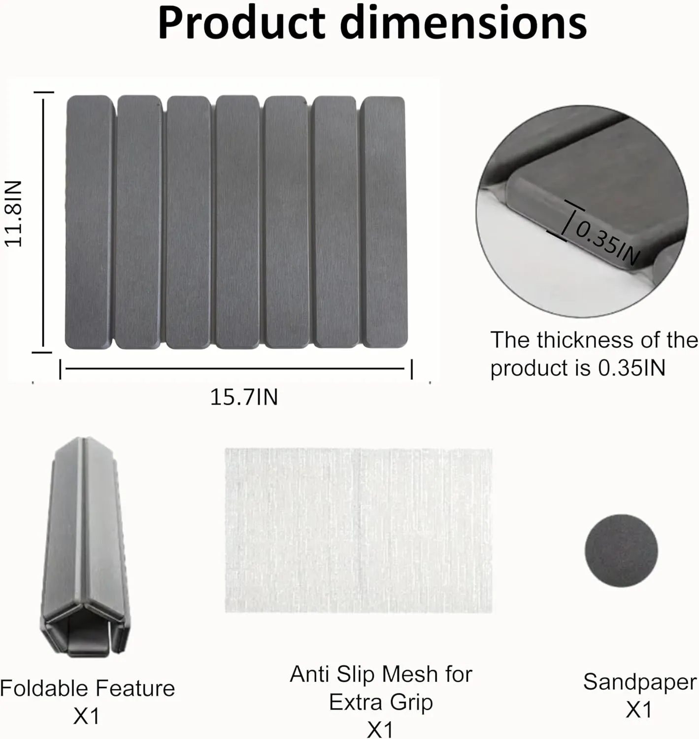 Stone Drying Mat for Kitchen Counter, Small Fast Drying Natural Diatomaceous Earth Dish Drying Mat, Collapsible, Easy Clean, Absorbent, Eco-Friendly Countertop Mats, Perfect Family Gift, 16"x12", Grey