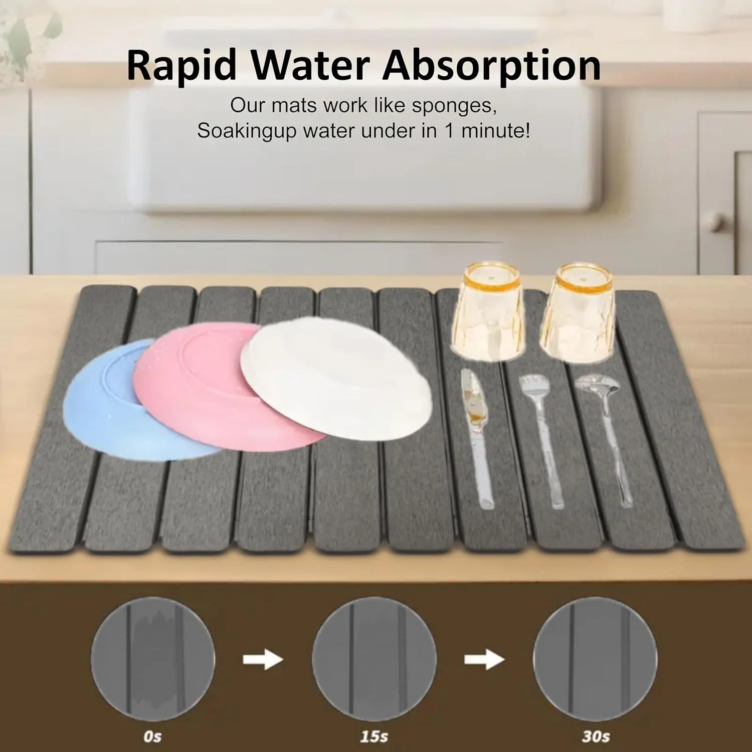 Stone Drying Mat for Kitchen Counter, Small Fast Drying Natural Diatomaceous Earth Dish Drying Mat, Collapsible, Easy Clean, Absorbent, Eco-Friendly Countertop Mats, Perfect Family Gift, 16"x12", Grey