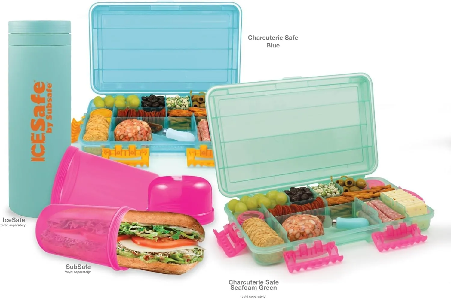 SubSafe Charcuterie Safe Waterproof Tackle Box, Snack Storage for Beach, Parties & Tailgating, BPA-Free, Seafoam Green
