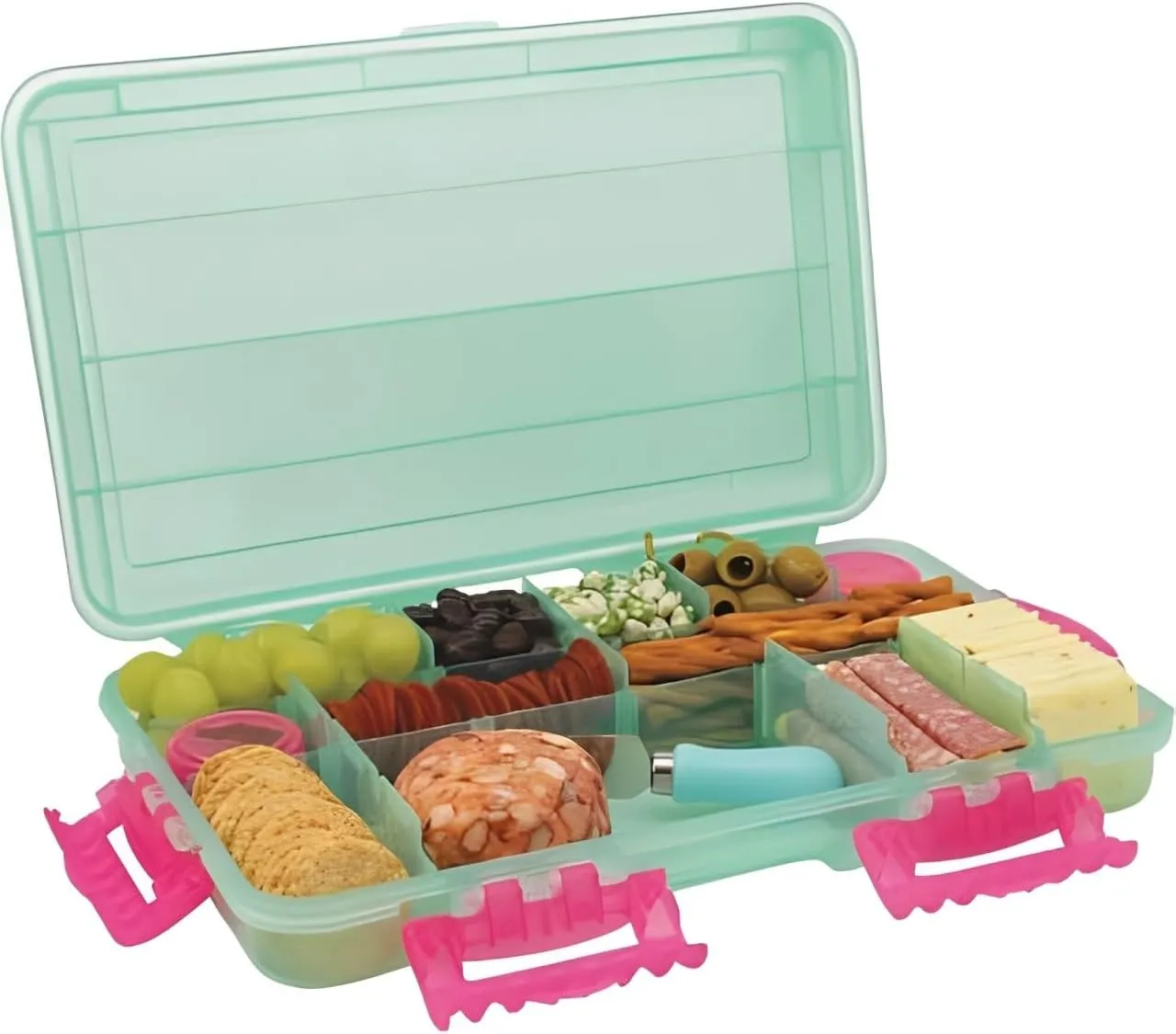 SubSafe Charcuterie Safe Waterproof Tackle Box, Snack Storage for Beach, Parties & Tailgating, BPA-Free, Seafoam Green