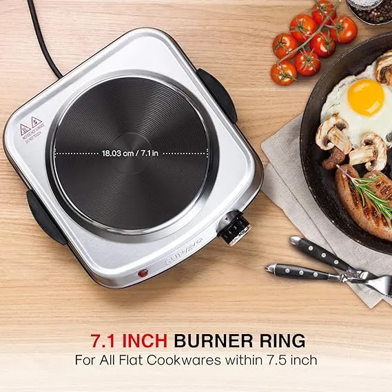 SUNAVO Hot Plate for Cooking, 1500W Electric Single Burner with Handles-HP102-D2