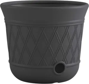 Suncast Lattice Hose Pot for Outdoor Garden Storage, Peppercorn - Holds 300 ft Expandable or 50 ft Standard 5/8" Vinyl Hoses, Resin Hideaway Organizer with Drainage and Water Supply Port