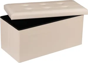 SUPER DEAL Folding Storage Ottoman Bench, 30 Inches Footrest Storage Bin with Padded Seat, Entryway Shoe Bench for Living Room Bedroom, 30"x15"x15", Faux Leather, Beige