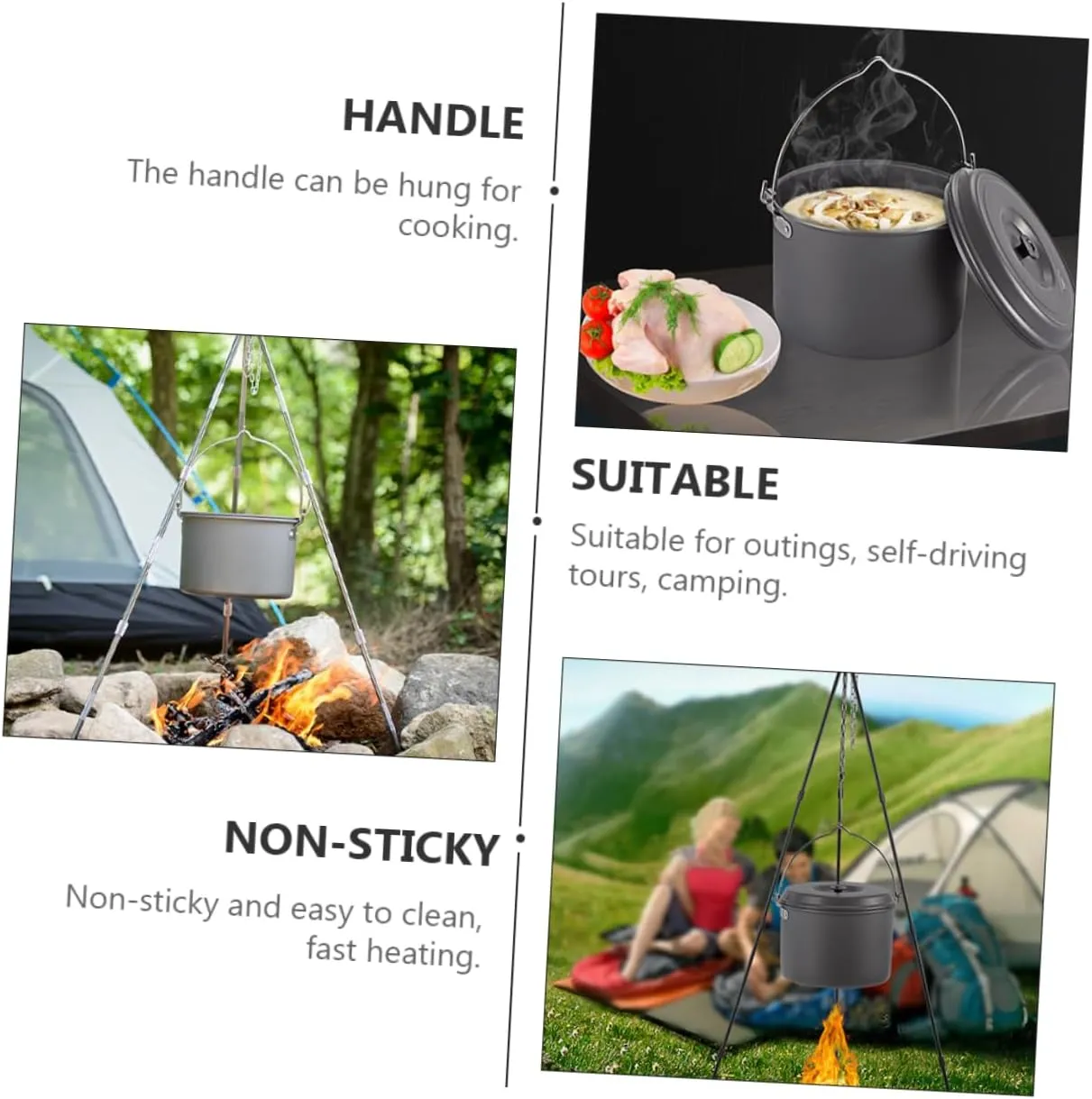 SUPVOX 2 Pcs Outdoor Pot Cooking Pot Camping Frying Pan Picnic Cookware Grill Kit Grilling Accessories Camping