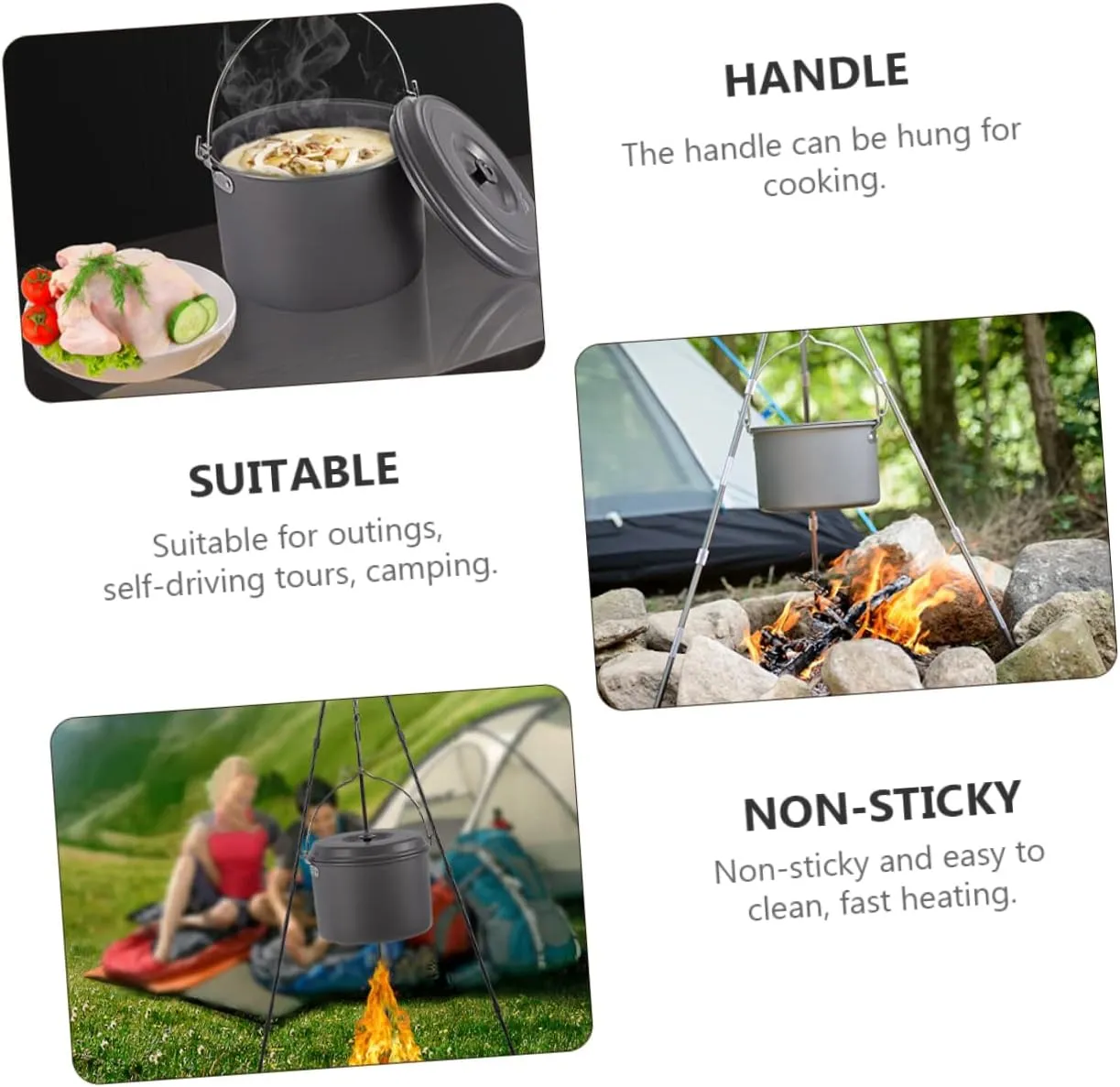 SUPVOX 2 Pcs Outdoor Pot Cooking Pot Camping Frying Pan Picnic Cookware Grill Kit Grilling Accessories Camping