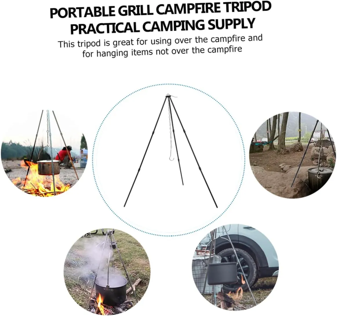 SUPVOX Essential Camping Gear 3-piece Camping Tripod Rack Sturdy Campfire Stand Storage Pouch