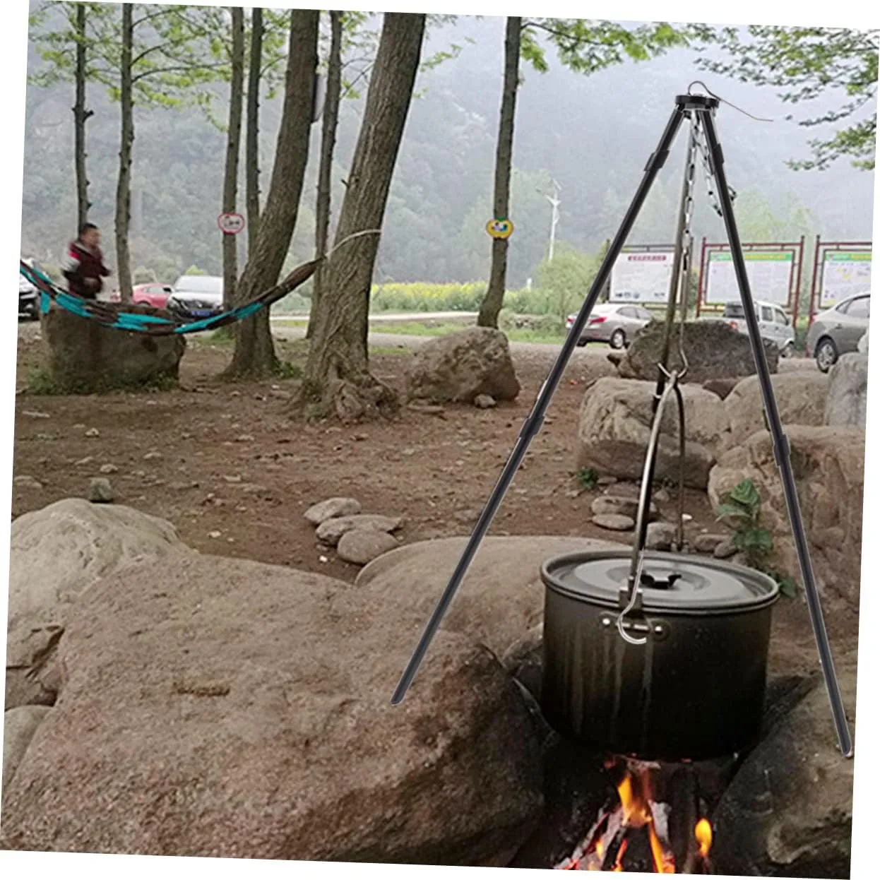 SUPVOX Essential Camping Gear 3-piece Camping Tripod Rack Sturdy Campfire Stand Storage Pouch