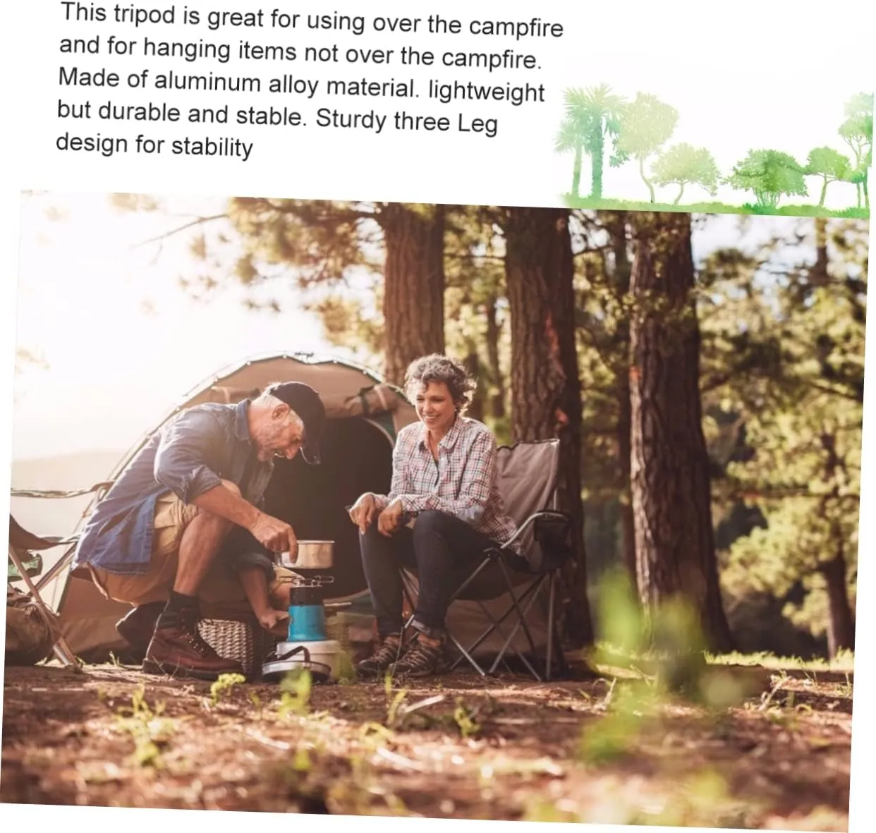 SUPVOX Essential Camping Gear 3-piece Camping Tripod Rack Sturdy Campfire Stand Storage Pouch