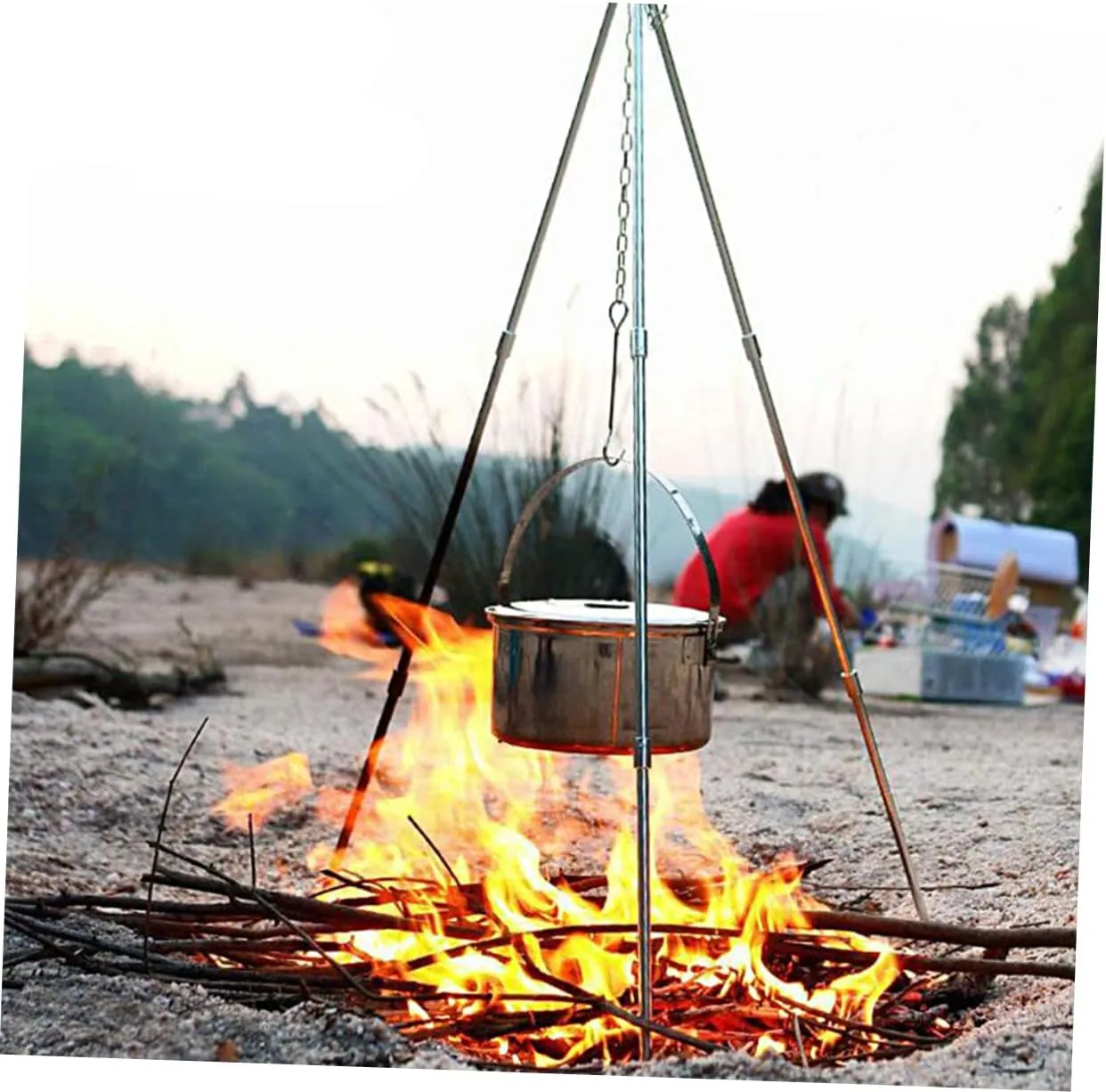 SUPVOX Essential Camping Gear 3-piece Camping Tripod Rack Sturdy Campfire Stand Storage Pouch