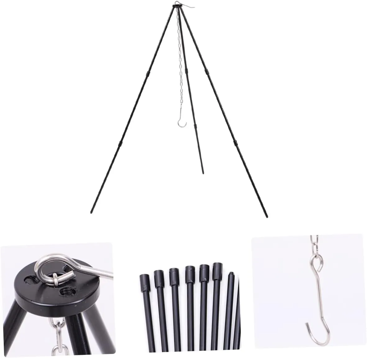 SUPVOX Essential Camping Gear 3-piece Camping Tripod Rack Sturdy Campfire Stand Storage Pouch
